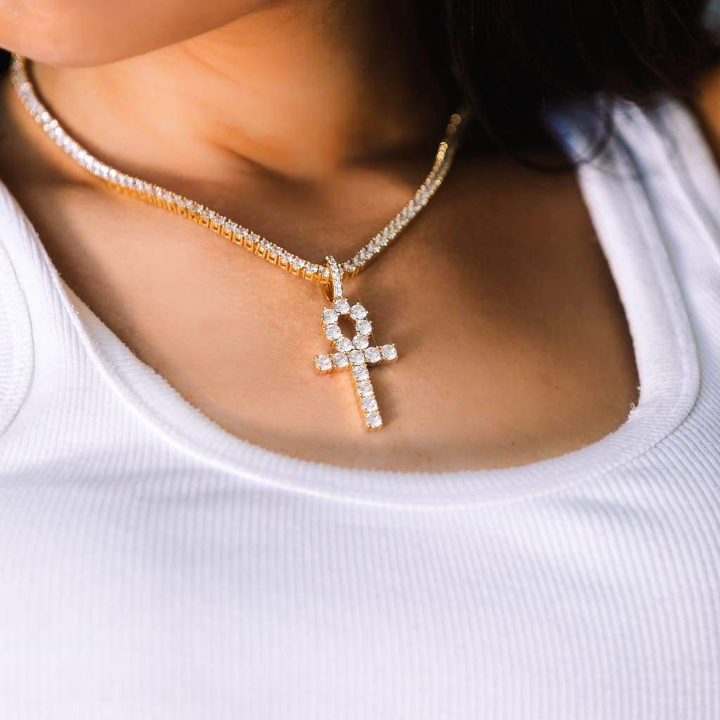 Women's Ankh Key 3mm Diamond Tennis Chain Necklace
