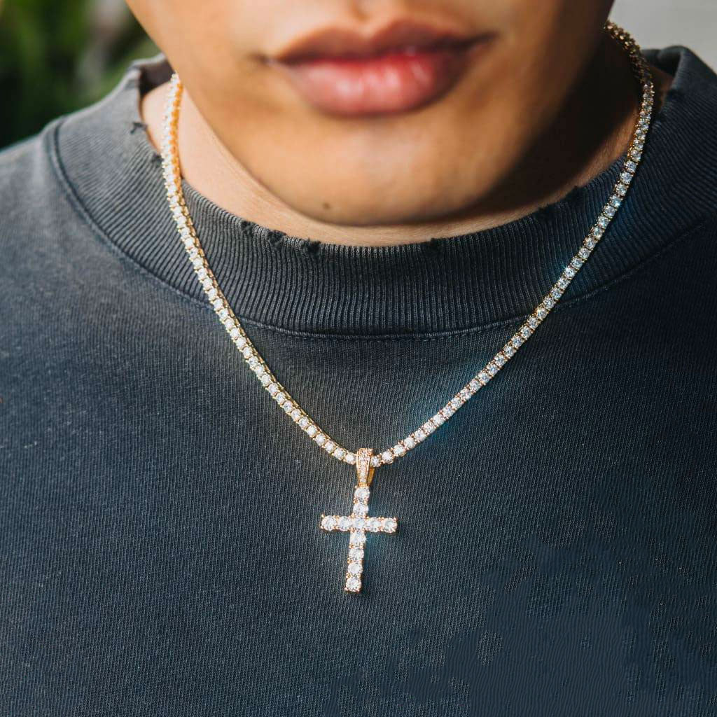 Men's Diamond Cross and 3mm Diamond Tennis Chain