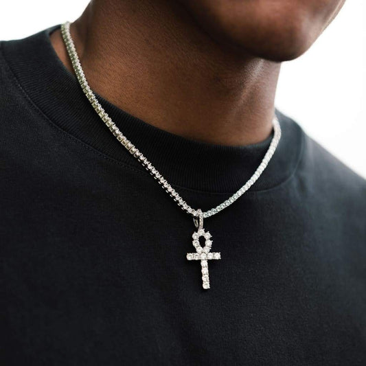 Men's Diamond Ankh Key and 3mm Diamond Tennis Chain