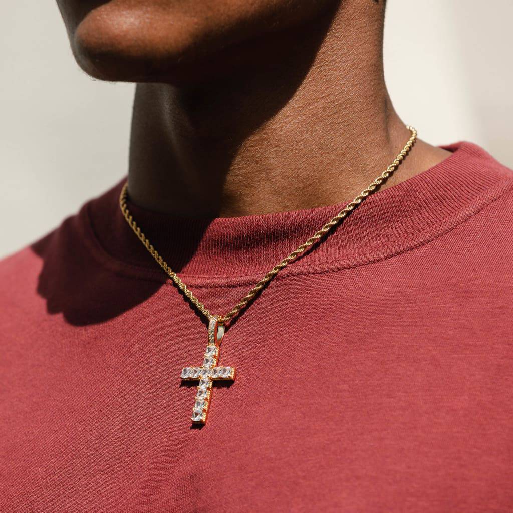 Men's Diamond Cross and 3mm Rope Chain