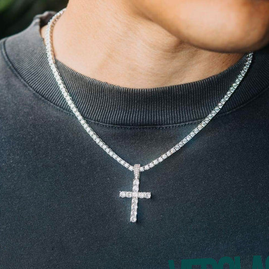 Men's Diamond Cross and 3mm Diamond Tennis Chain