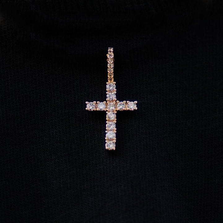 Micro Gold Diamond Cross Pendant